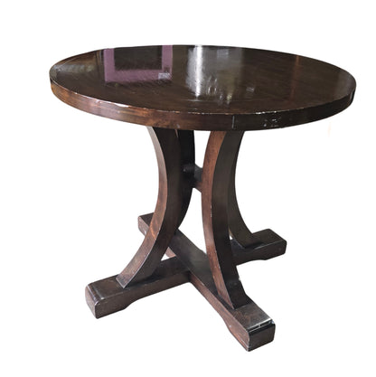 Classic 34 inch round wooden pedestal table, 30 inches tall, available from hotel liquidation SHL Cartersville GA