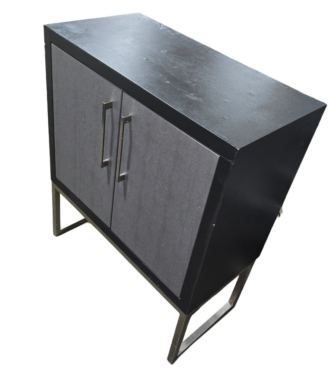Compact storage cabinet in black and grey, 30W x 15D x 36.25H, hotel liquidation SHL Cartersville GA near Atlanta