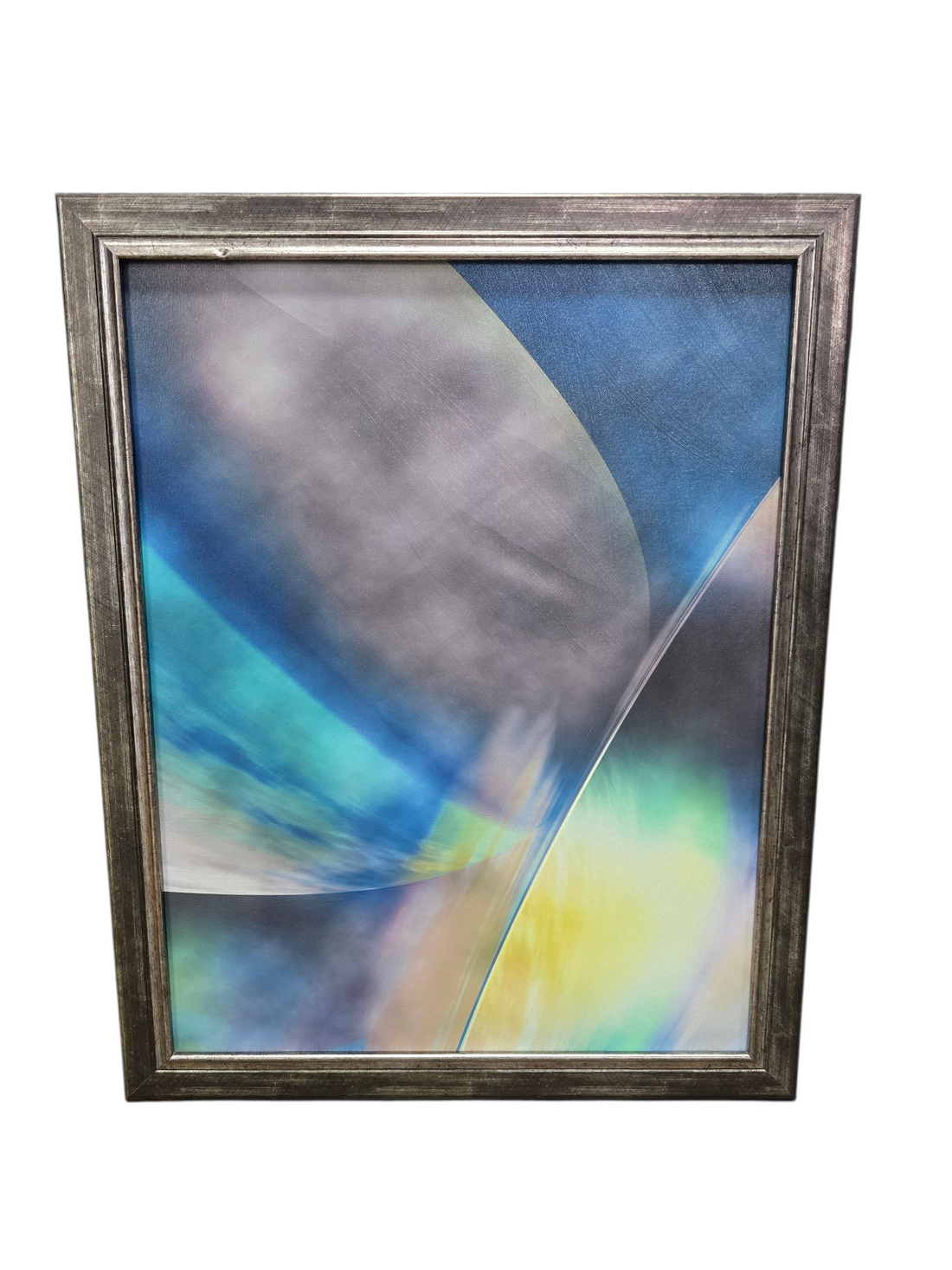 Framed Abstract Wall Art in Blue, Gray, and Yellow- 24" X 30"