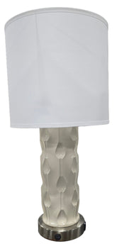 Cream colored lamp with built-in outlet and easy on/off switch, available at Southern Hospitality Liquidation in Cartersville GA