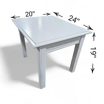 “Coastal or farmhouse style white wooden side table, used furniture from Southern Hospitality Liquidation for $10”