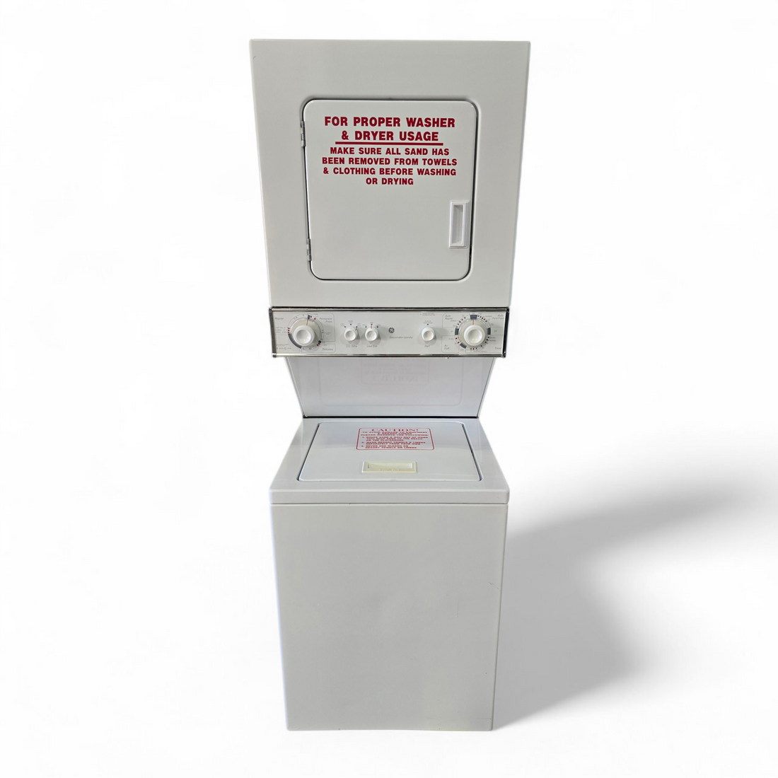 Compact 2011 GE Spacemaker stacked washer and dryer combo, 24 inch width, 1.5 cu.ft. capacity