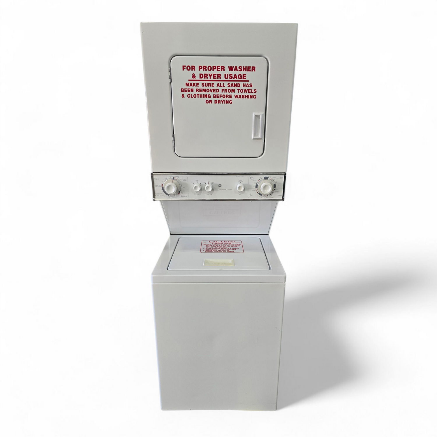 Compact 2011 GE Spacemaker stacked washer and dryer combo, 24 inch width, 1.5 cu.ft. capacity