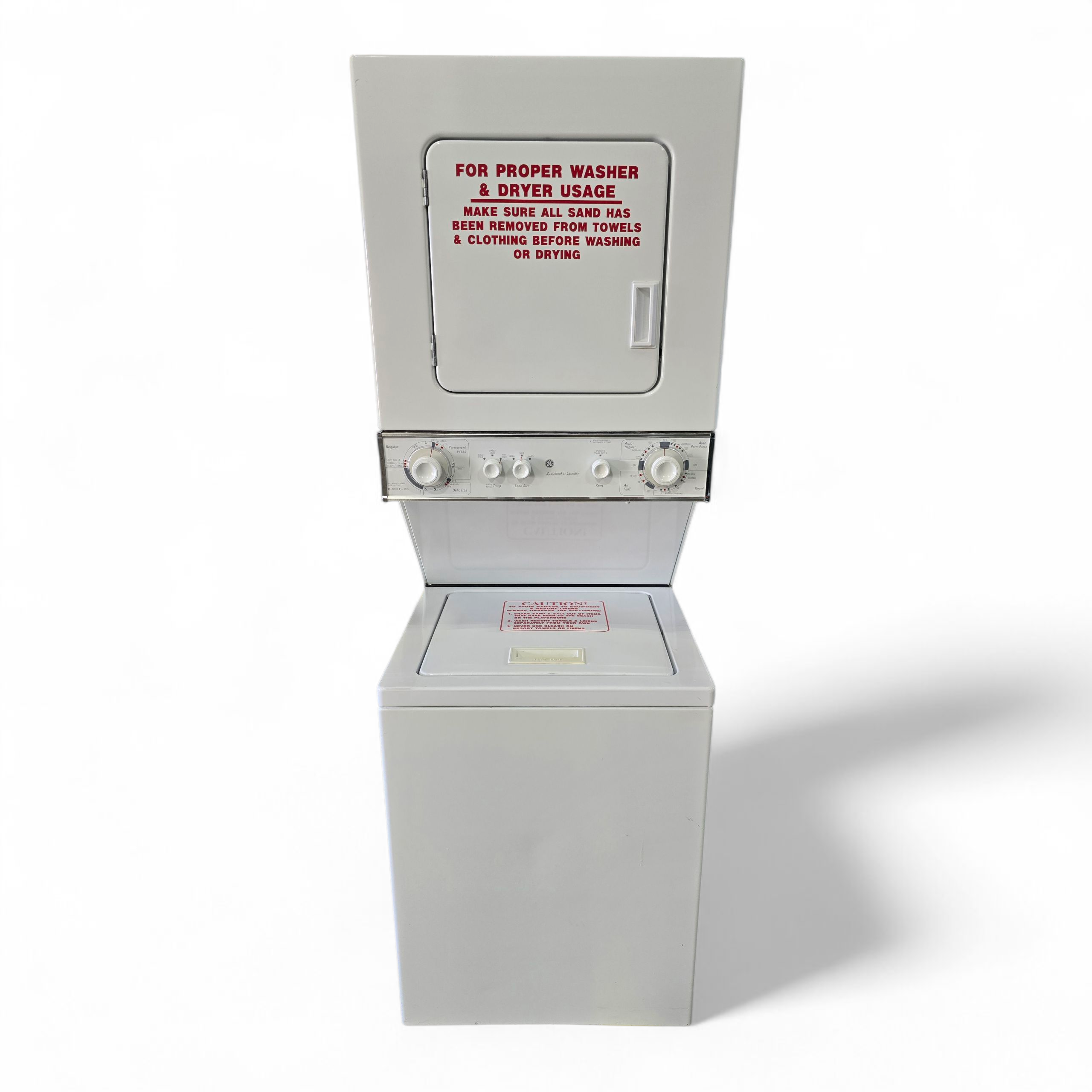 Compact 2011 GE Spacemaker stacked washer and dryer combo, 24 inch width, 1.5 cu.ft. capacity