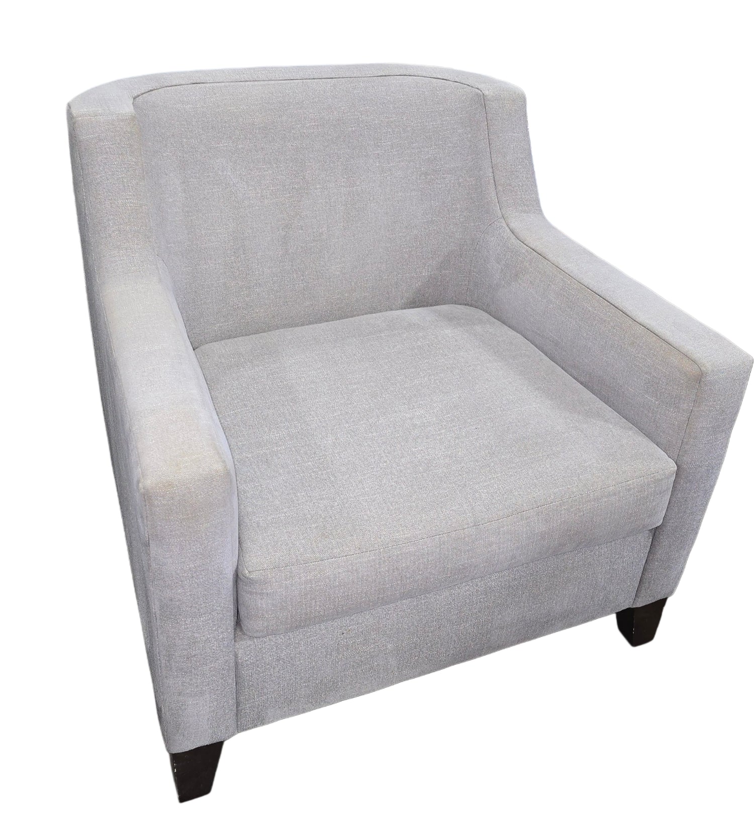 Gray upholstered accent chair in club style with arms, available at Southern Hospitality Liquidation in Cartersville GA.