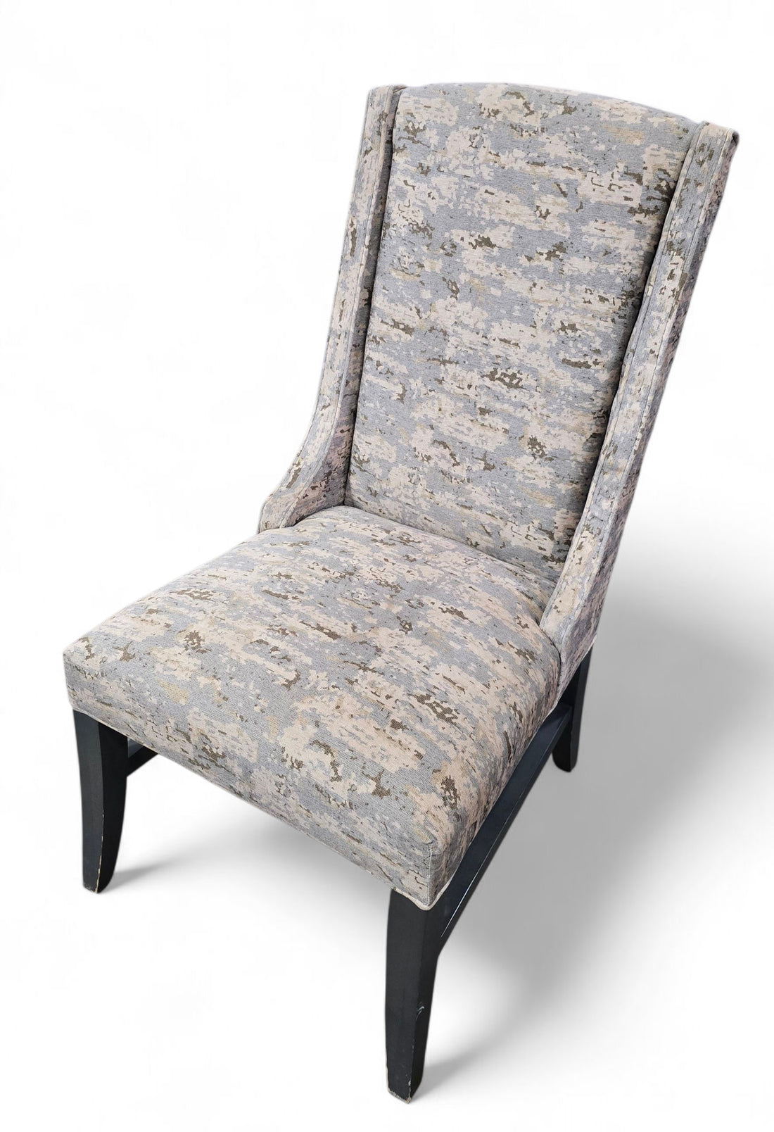 Gray upholstered accent chair from SHL hotel furniture liquidation