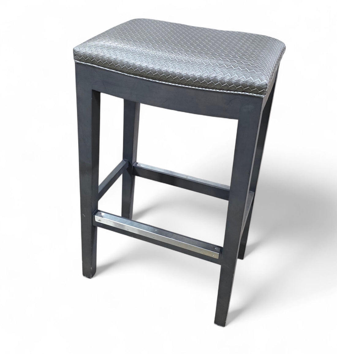 Gray upholstered barstool from SHL hotel liquidation
