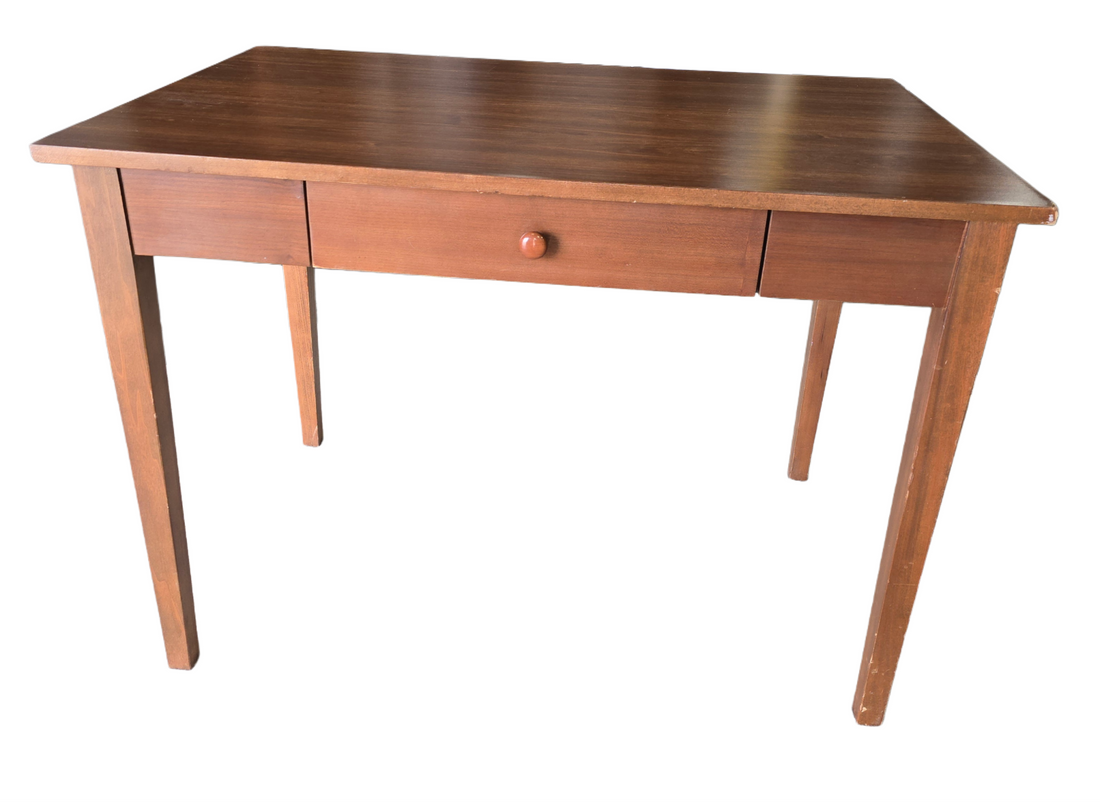 Hotel style wooden desk with one drawer, 42W x 28D x 30H, available at SHL Cartersville GA near Atlanta