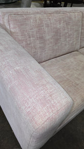 Hotel queen sleeper sofa in blush pink fabric, 80 inches wide by 36 deep, SHL Cartersville GA