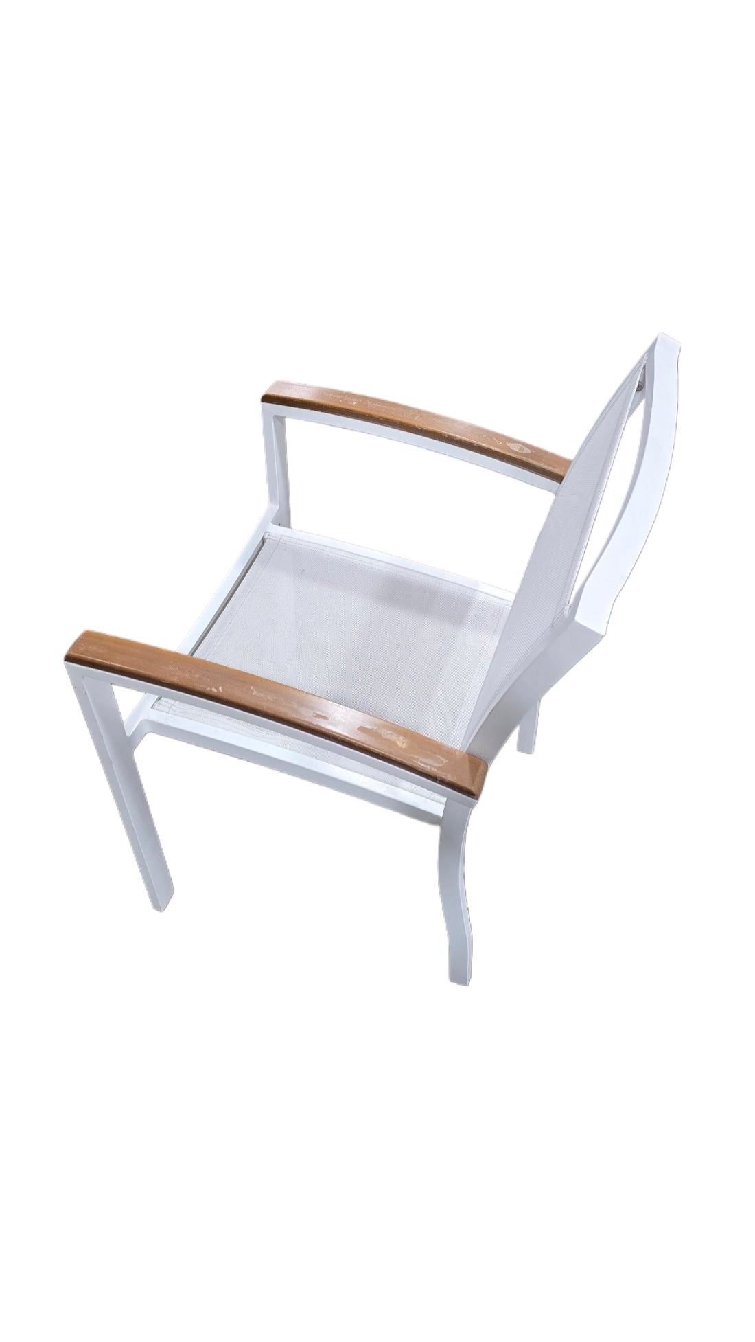 Janus white outdoor chair, modern patio seating from hotel liquidation SHL Cartersville GA near Atlanta