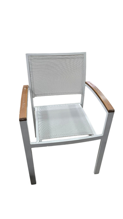 Janus patio chair in white, 22.25 x 18.75 with 17.5 seat height, available at Southern Hospitality Liquidation Cartersville GA