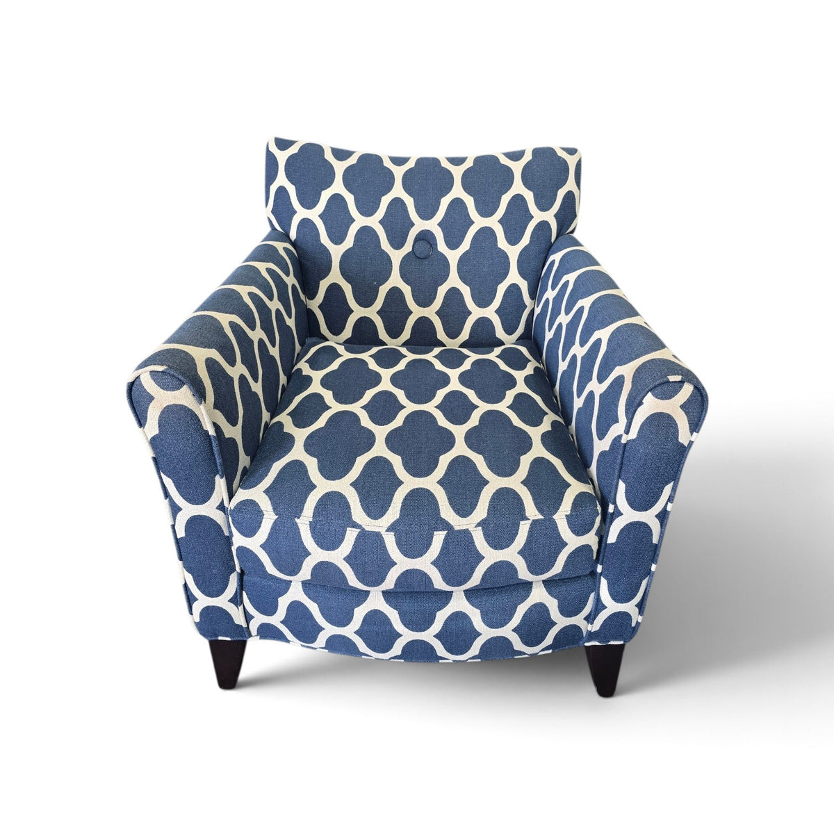 Kellex blue and cream patterned upholstered accent chair with arms