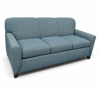 Kellex blue queen sofa sleeper with three cushions and upholstered arms