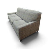 Back and side view of Kellex queen sofa sleeper with blue beige woven upholstery