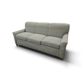 Kellex queen sofa sleeper with blue beige textured upholstery and three cushions