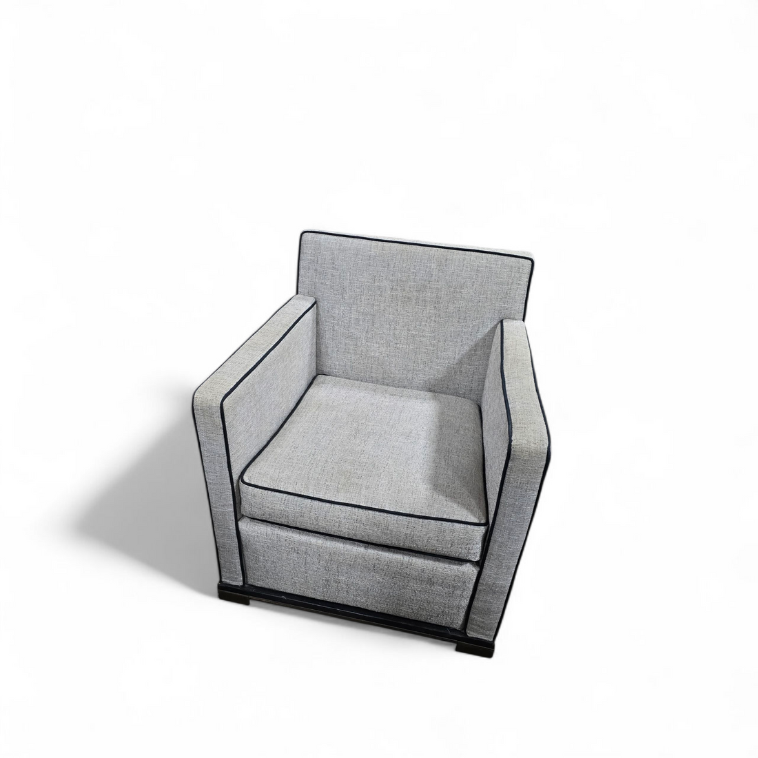 “Light gray arm chair with black trim – comfortable used accent chair from Southern Hospitality Liquidation”
