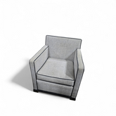 “Light gray arm chair with black trim – comfortable used accent chair from Southern Hospitality Liquidation”