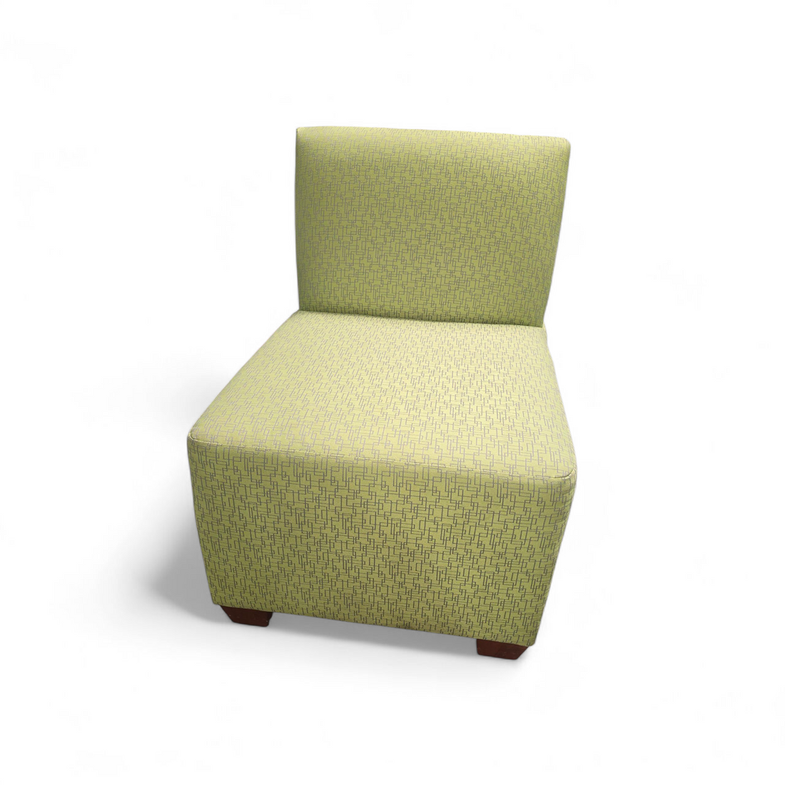 Front view of lime green slipper chair used from SHL, in great condition