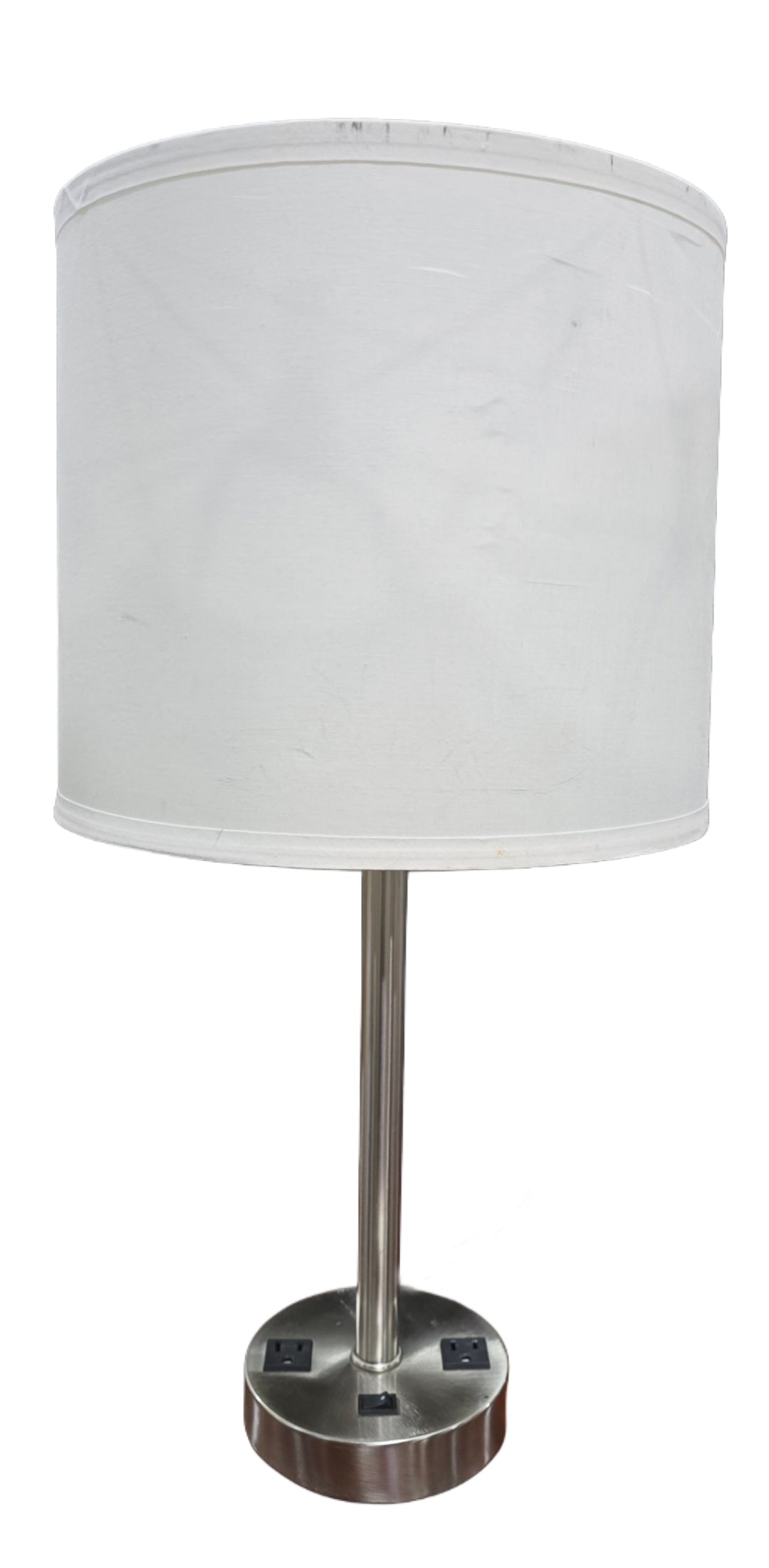 Metal candlestick lamp with two power outlets, available from Southern Hospitality Liquidation Cartersville GA.
