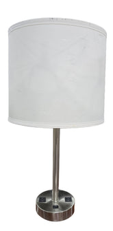 Metal candlestick lamp with two power outlets, available from Southern Hospitality Liquidation Cartersville GA.