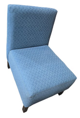 Modern blue slipper chair with black wooden legs, hotel liquidation furniture from SHL Cartersville GA
