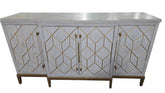 67 inch modern buffet cabinet in light blue with gold accents, available at Southern Hospitality Liquidation in Cartersville GA