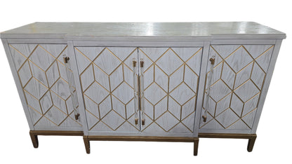 67 inch modern buffet cabinet in light blue with gold accents, available at Southern Hospitality Liquidation in Cartersville GA