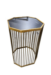 19x19x27 octagon golden metal side table – pre-owned hotel accent furniture liquidation Cartersville GA