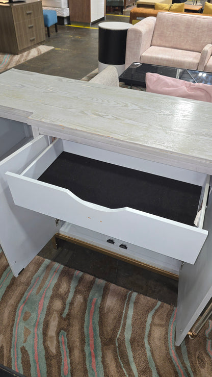 Pre-owned modern light blue buffet with gold accents from hotel liquidation, available at SHL Cartersville GA