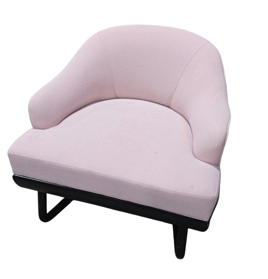 Pink modern shell chair with black wooden legs, hotel liquidation furniture from SHL Cartersville GA