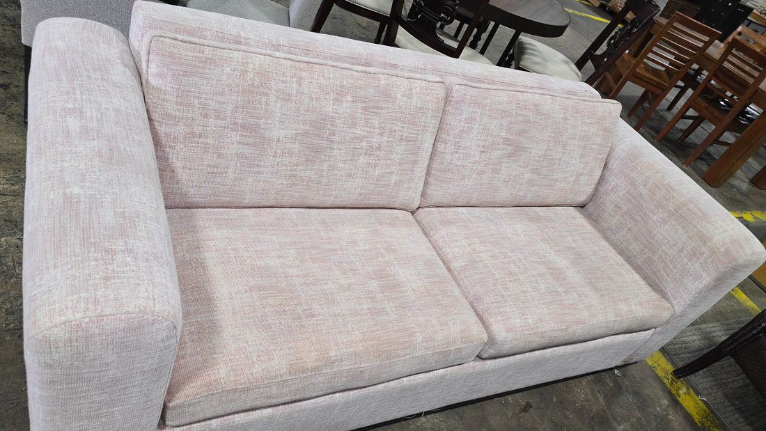 Modern pink queen sleeper sofa, 80 inches wide, 36 inches deep, hotel liquidation furniture from SHL Cartersville GA