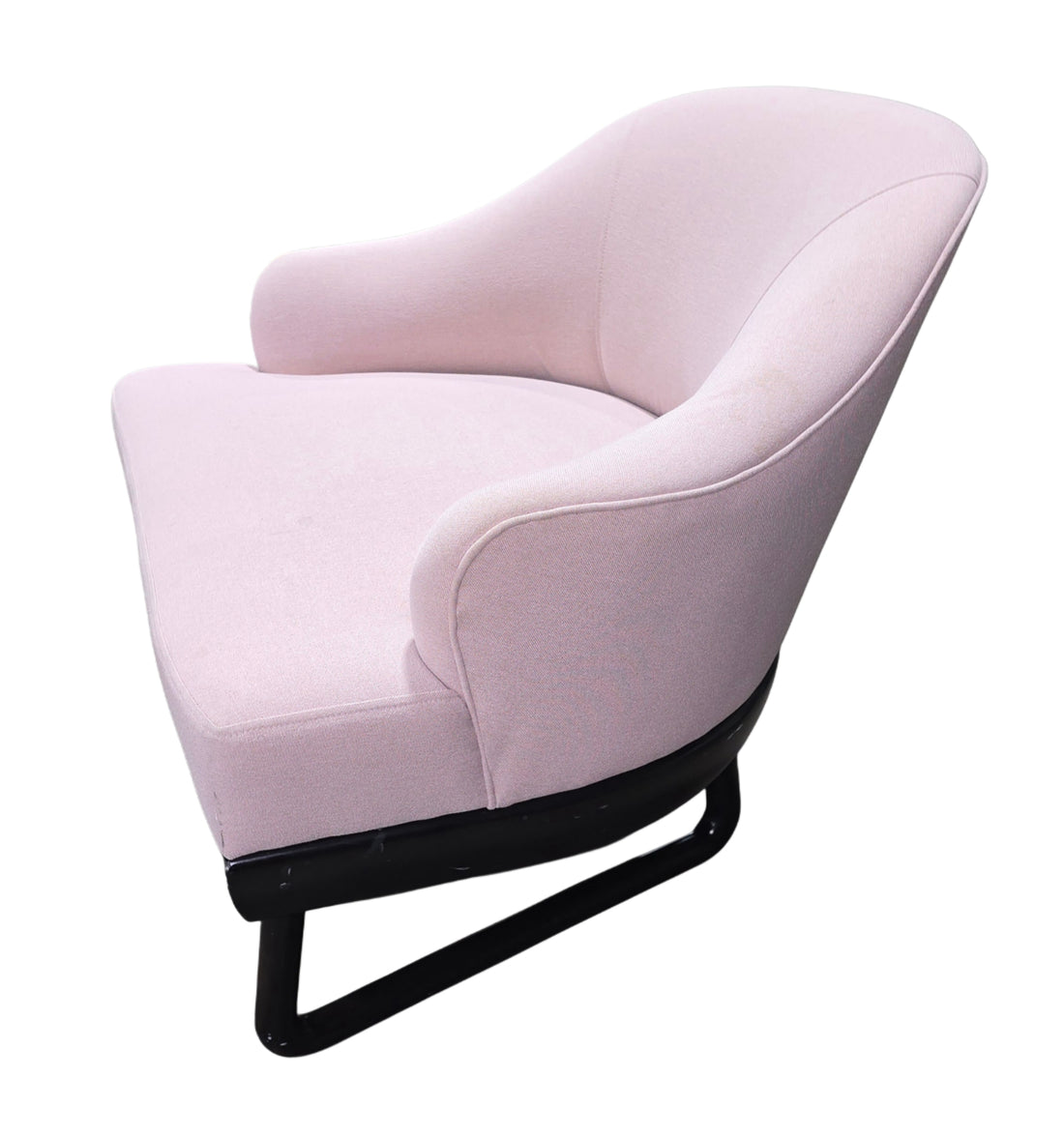 Upholstered pink shell chair with modern black wooden legs, available at SHL Cartersville GA near Atlanta