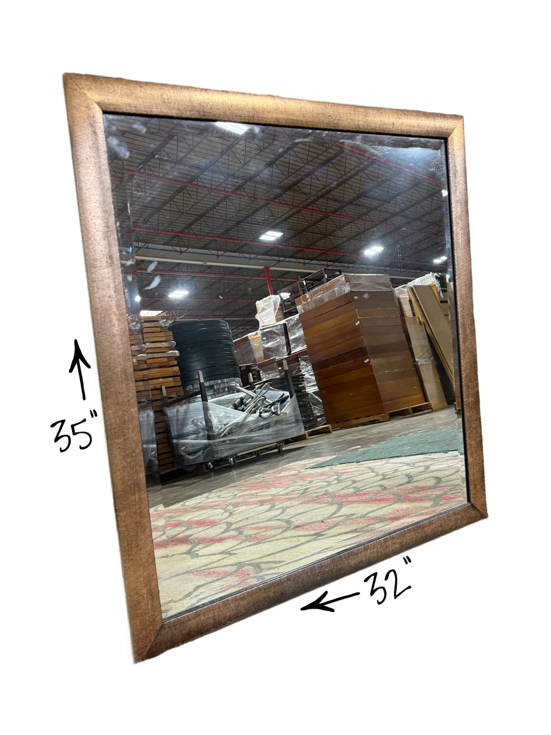 Pre-owned hotel copper color wall mirror, 32 x 35 inches, available at SHL Cartersville GA near Atlanta