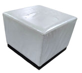 Pre-owned hotel ottoman in grey vinyl, 21.5 by 21.5 by 16, SHL Cartersville GA.