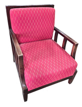 Red cushioned accent chair with wooden frame, pre-owned hotel furniture SHL Cartersville GA