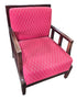 Red cushioned accent chair with wooden frame, pre-owned hotel furniture SHL Cartersville GA