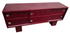 72x19.5x30 red TV console with sliding cabinet doors – pre-owned hotel furniture liquidation Cartersville GA, visible scratches