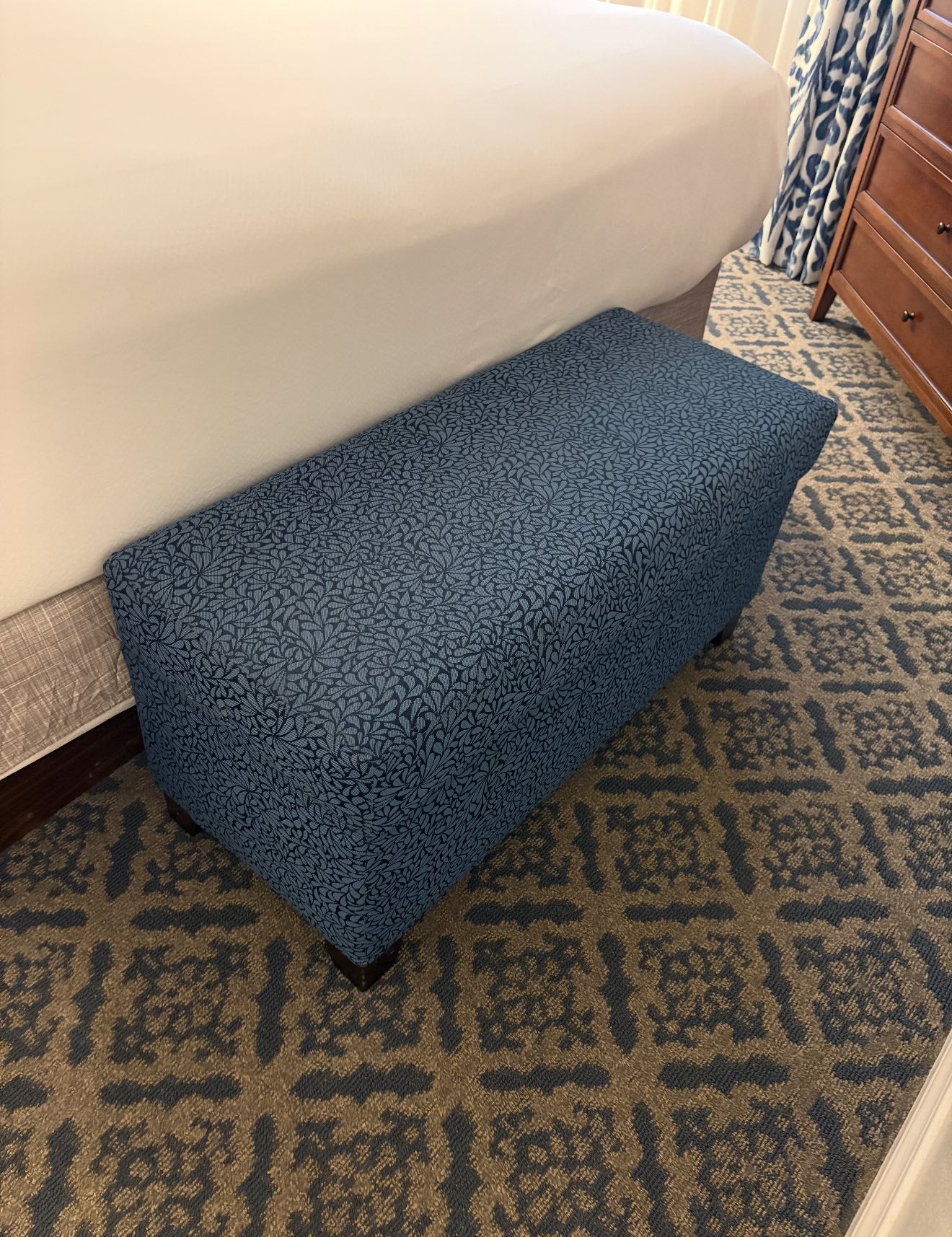 Blue ottoman from Reunion Resort Kissimmee FL living room furniture hotel liquidation package