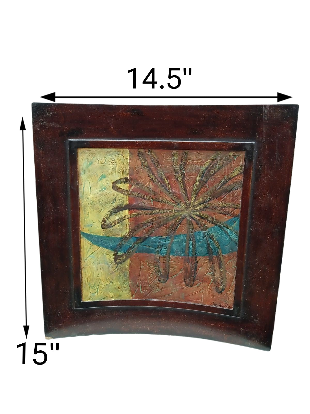 14.5 X 15 Floral Curved Wooden Frame Art