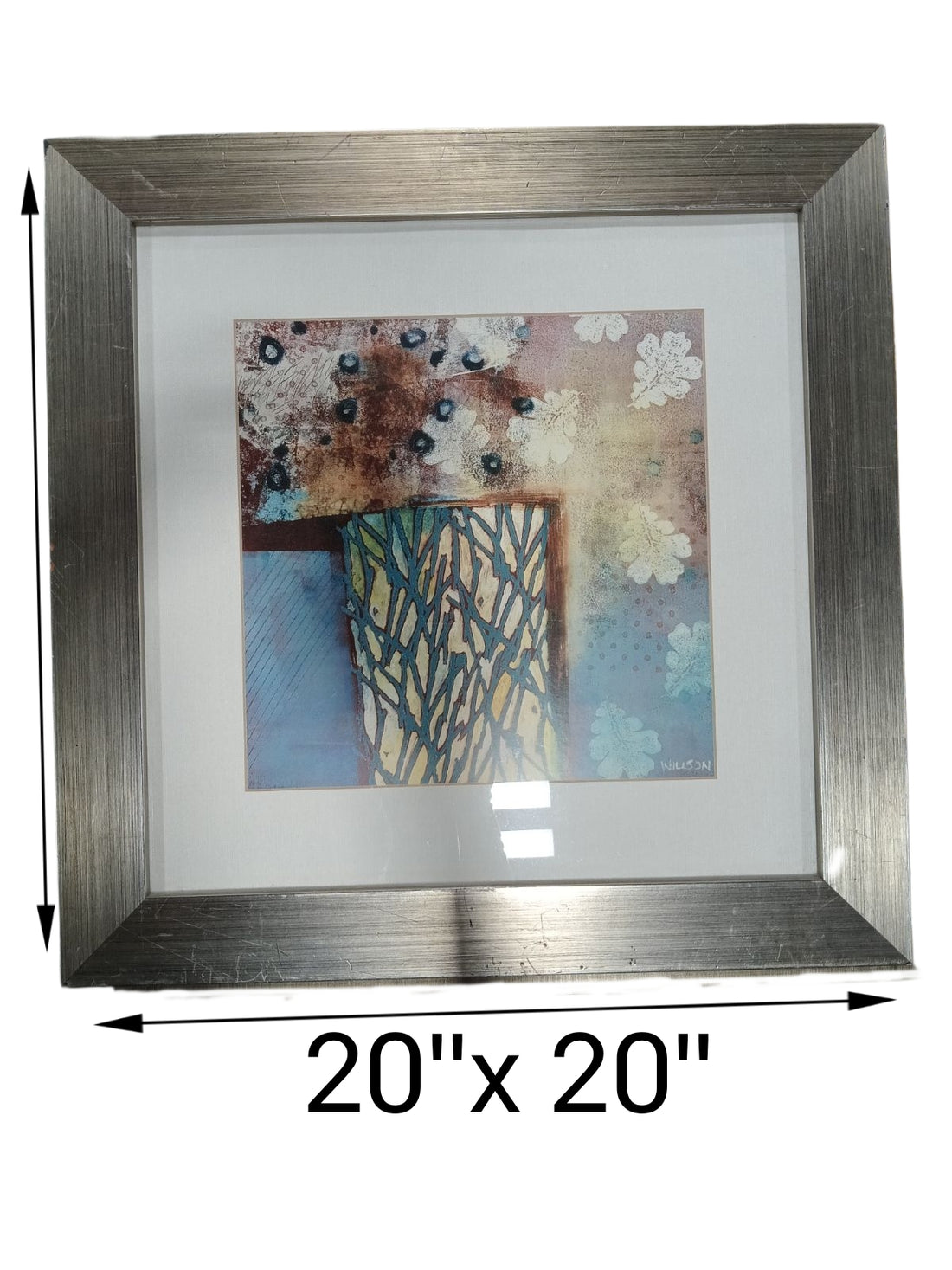 20 X 20 Abstract Flower Vase Art with Silver Frame