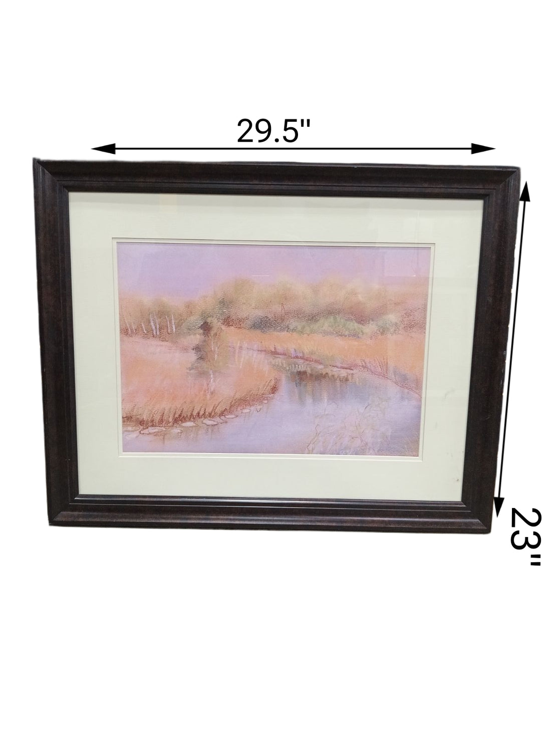 29.5 X 23 River Landscape Art with Brown Frame