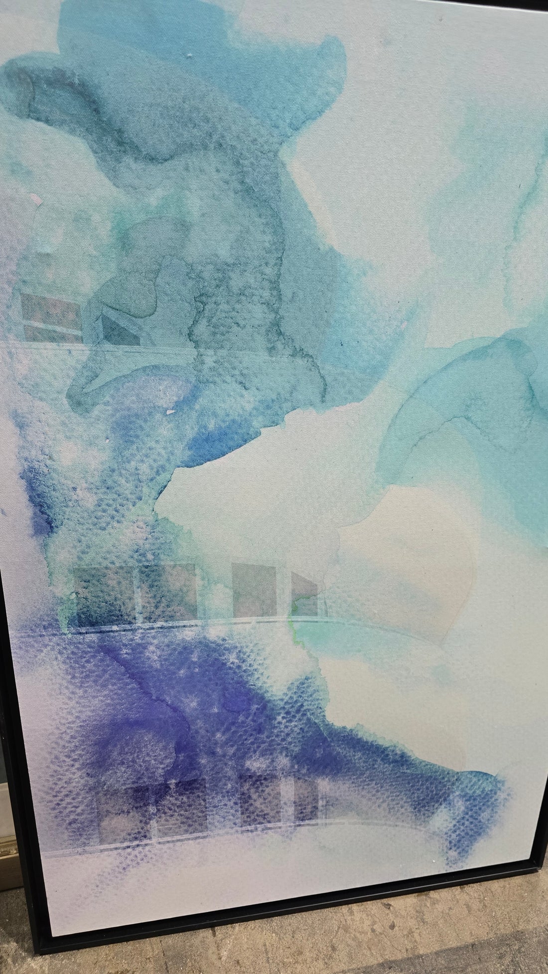 Blue Abstract Canvas Wall Art – 24" x 36" with Black Frame