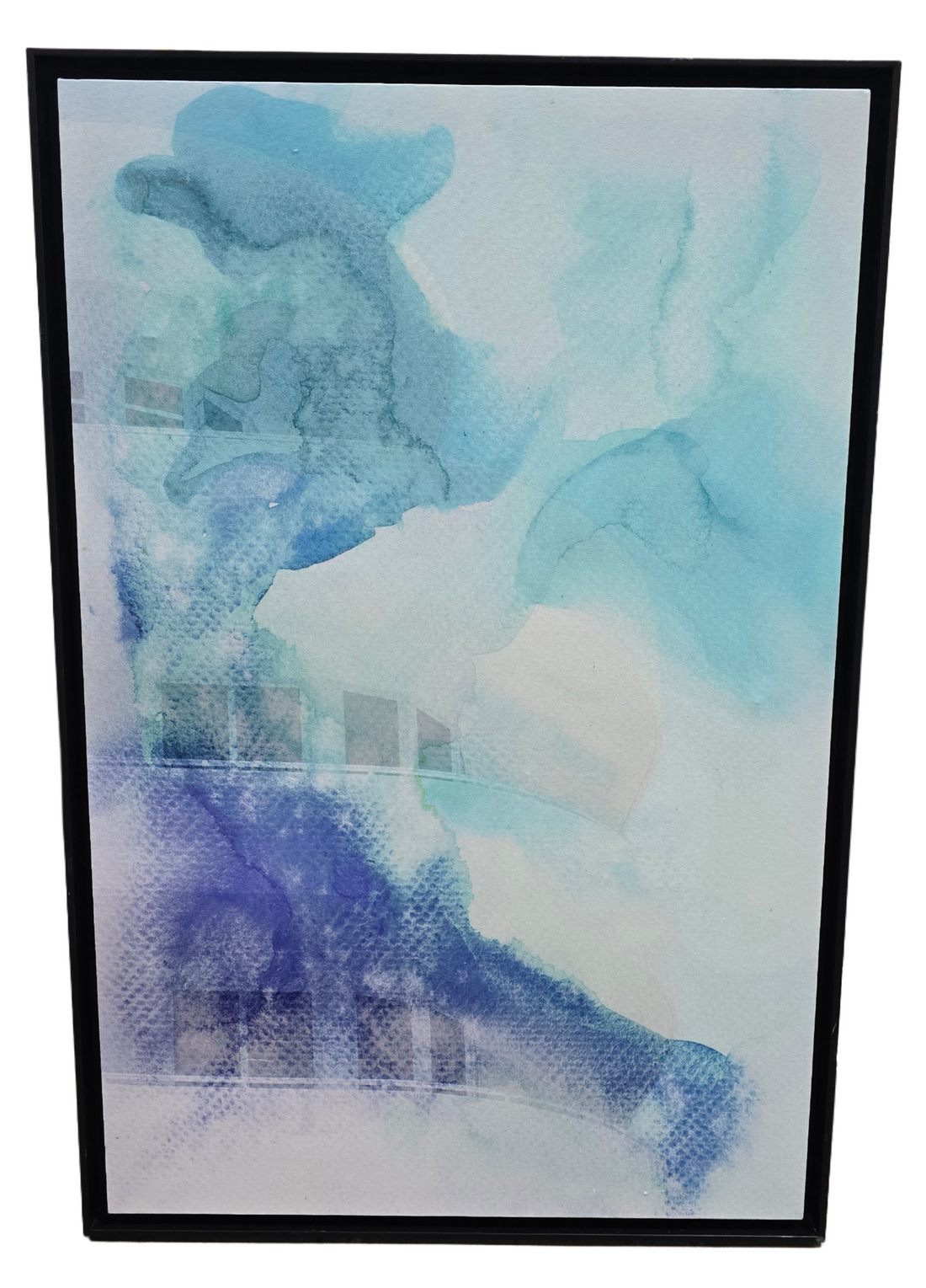Blue Abstract Canvas Wall Art – 24" x 36" with Black Frame