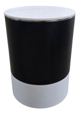 Round granite top side table, 20 inch diameter x 27.5 high in white and black, available from Southern Hospitality Liquidation