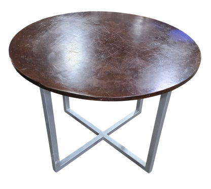 42&quot; round wooden dining table with metal base, 30.5H, pre-owned hotel furniture from Southern Hospitality Liquidation Cartersville GA.