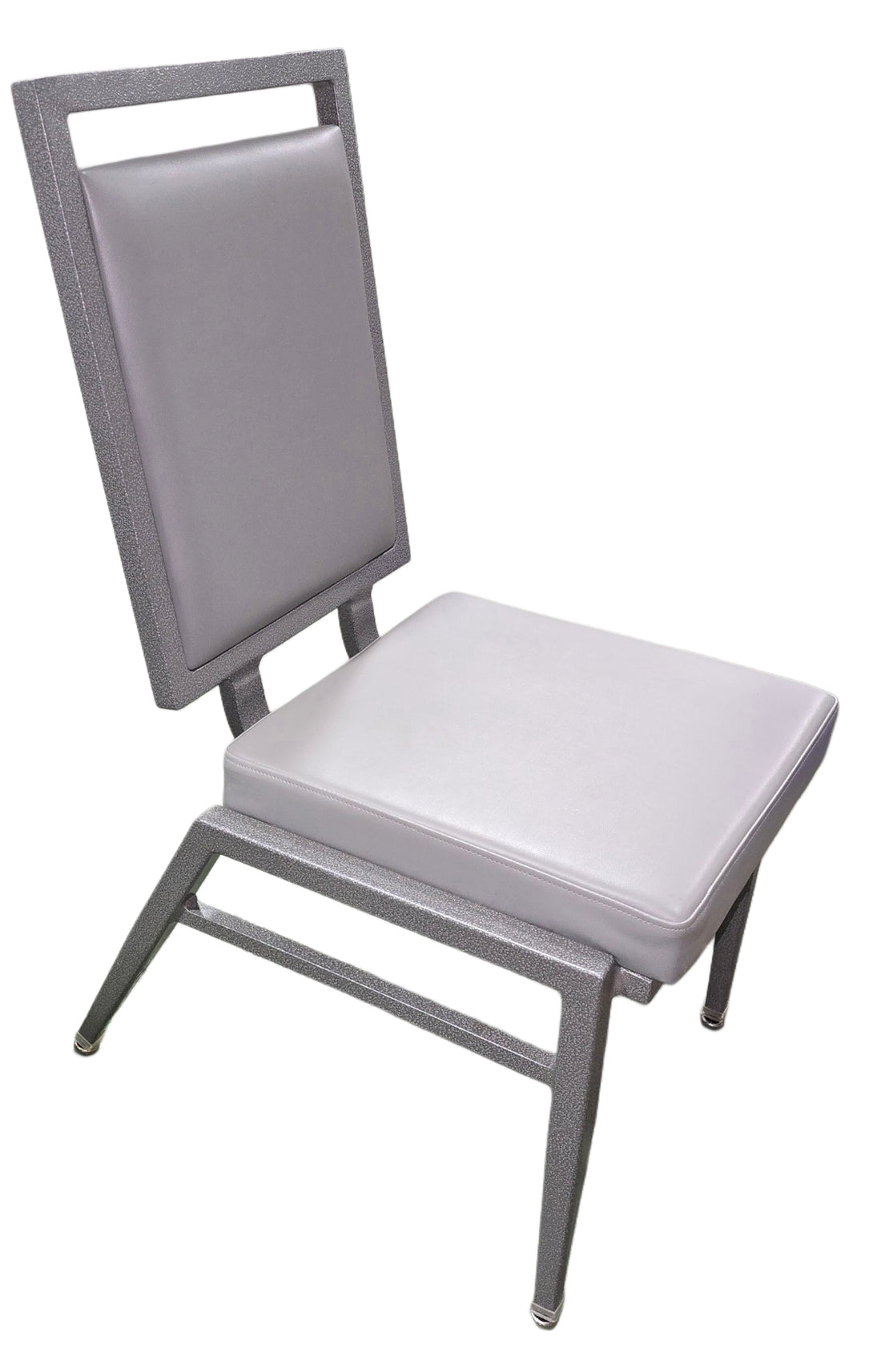 Set of grey stackable banquet chairs with cushioned seats, available at Southern Hospitality Liquidation in Cartersville GA