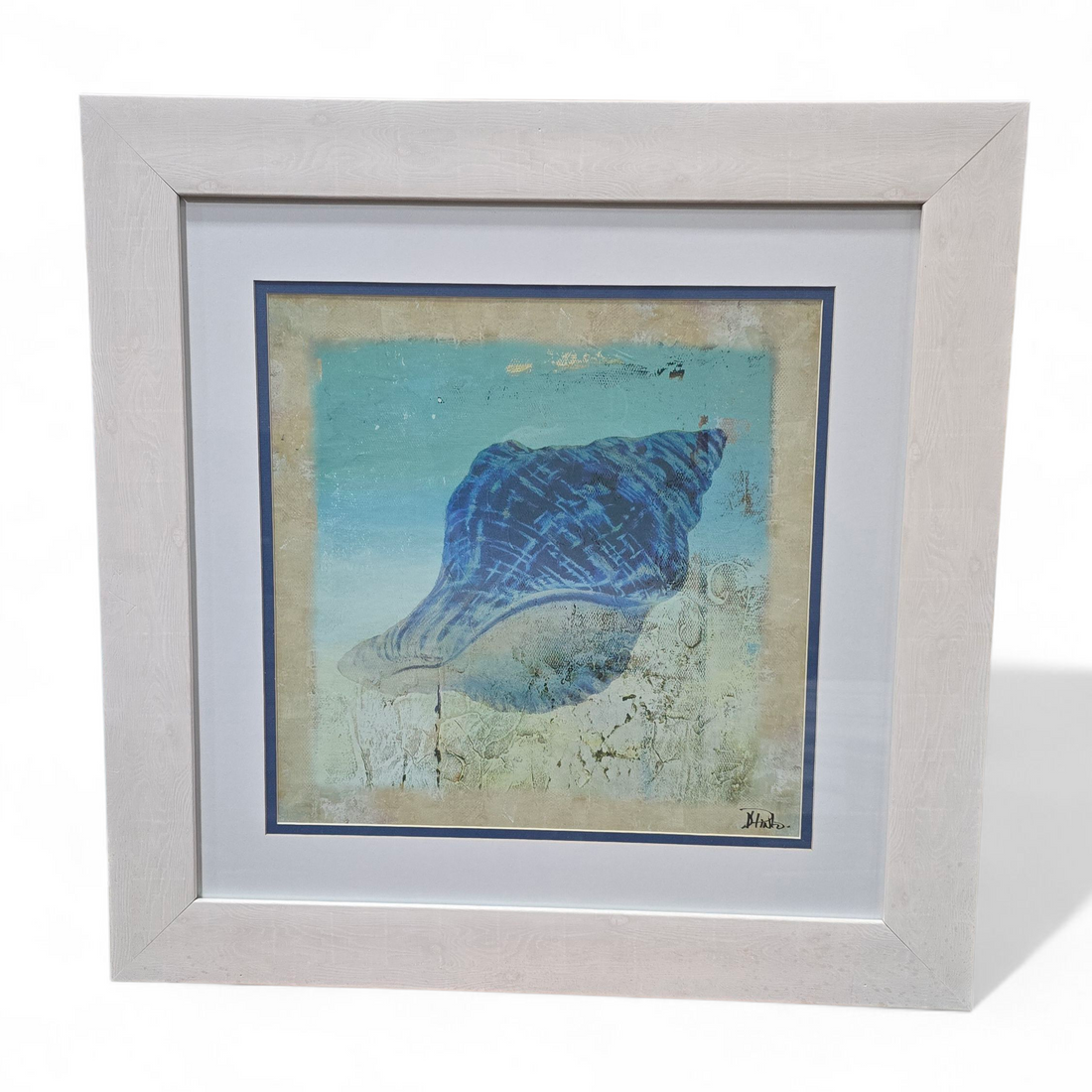 28x28 Framed Print – Blue Seashell