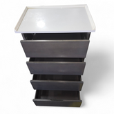 open drawer view of 4-drawer chest with granite top 27.5 x 18 x 42.5, used and in good condition, SHL