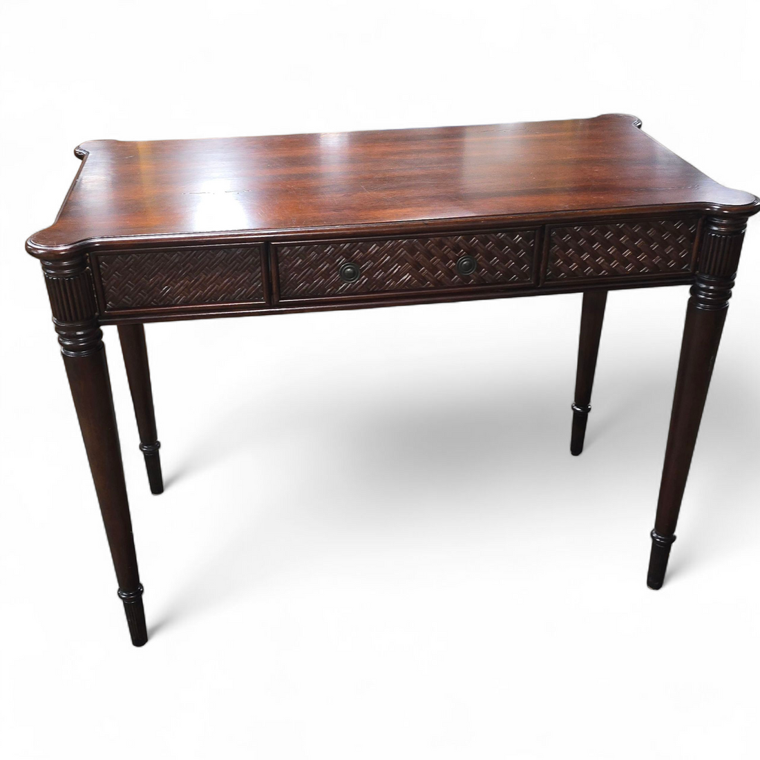 SHL Decca cane and rattan writing desk, used and in good condition, upscale resort furniture