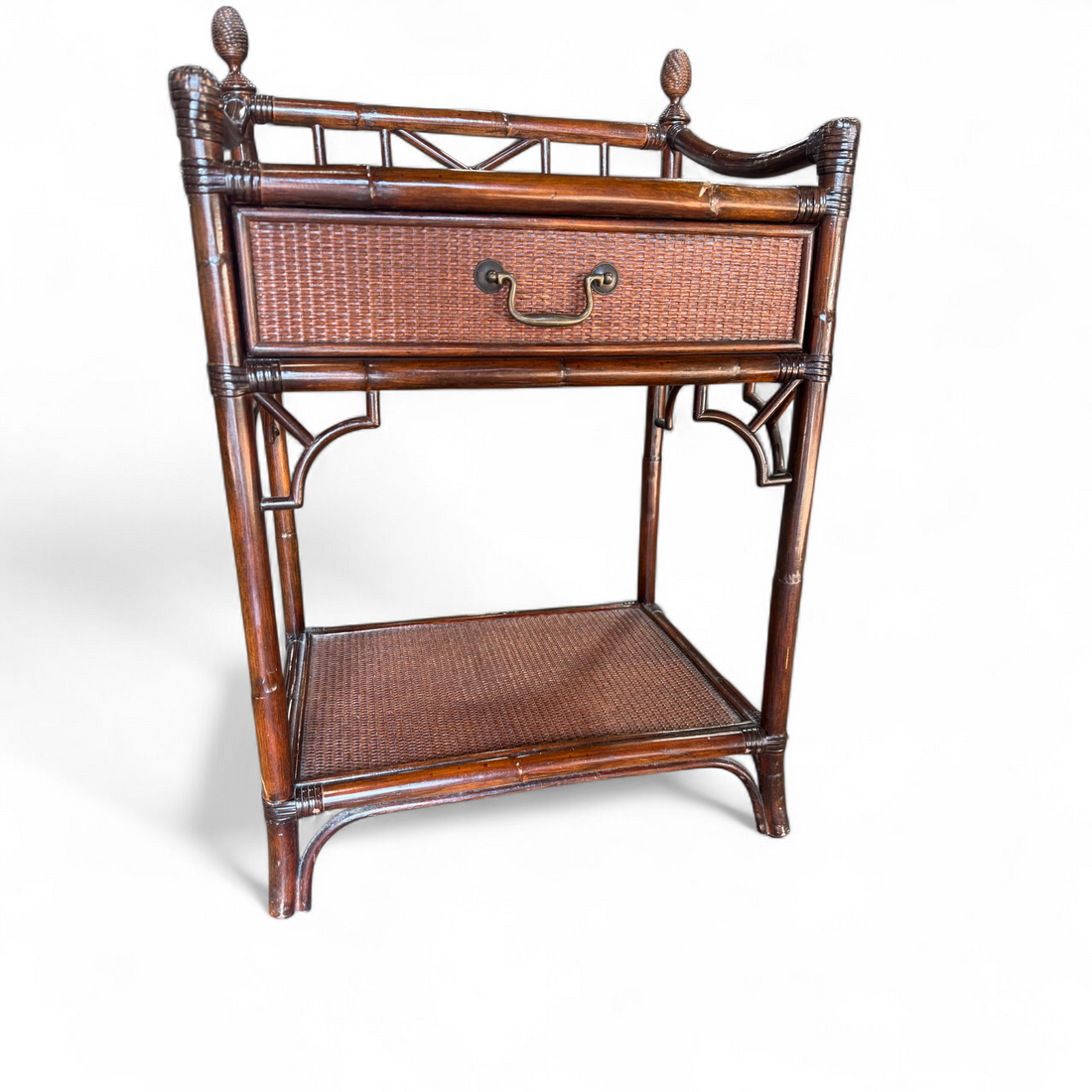 SHL close-up of rattan weave on Decca accent table, used and in good condition